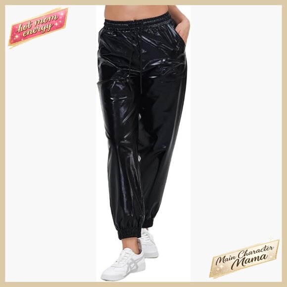 Metallic Sparkle Cargo Joggers High Waist Wide Leg Dance Clubwear Pants